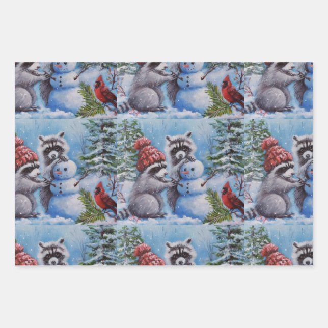 Raccoons & Wildlife Wrapping Paper Sheets (Front 3)