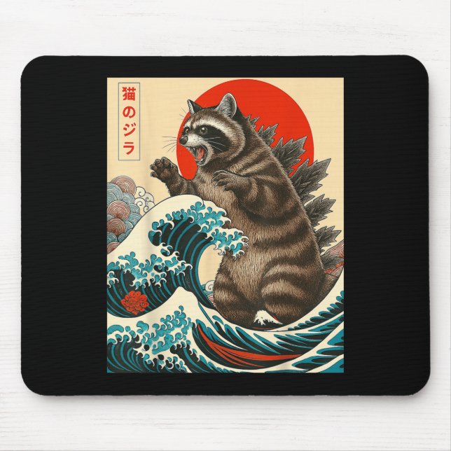 Raccoonzilla Raccoon Japanese Art Funny Men Women  Mouse Pad (Front)