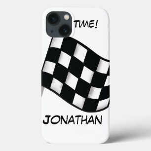 Race Black White Checkered Flag Name Personalized iPhone 13 Case