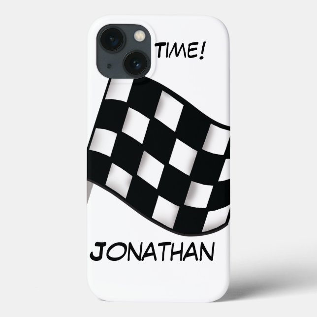 Race Black White Checkered Flag Name Personalized Case-Mate iPhone Case (Back)