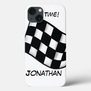 Race Black White Checkered Flag Name Personalized iPhone 13 Case