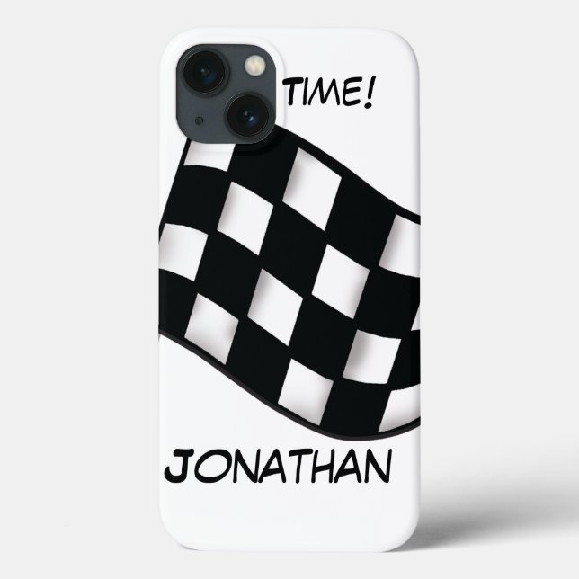 Race Black White Checkered Flag Name Personalized Case-Mate iPhone Case (Back)