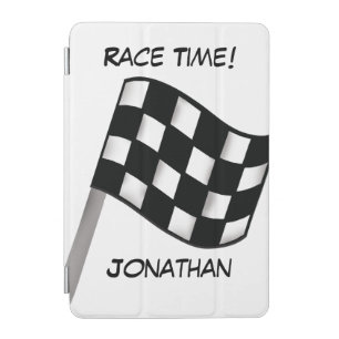 Race Black White Checkered Flag Name Personalized iPad Mini Cover