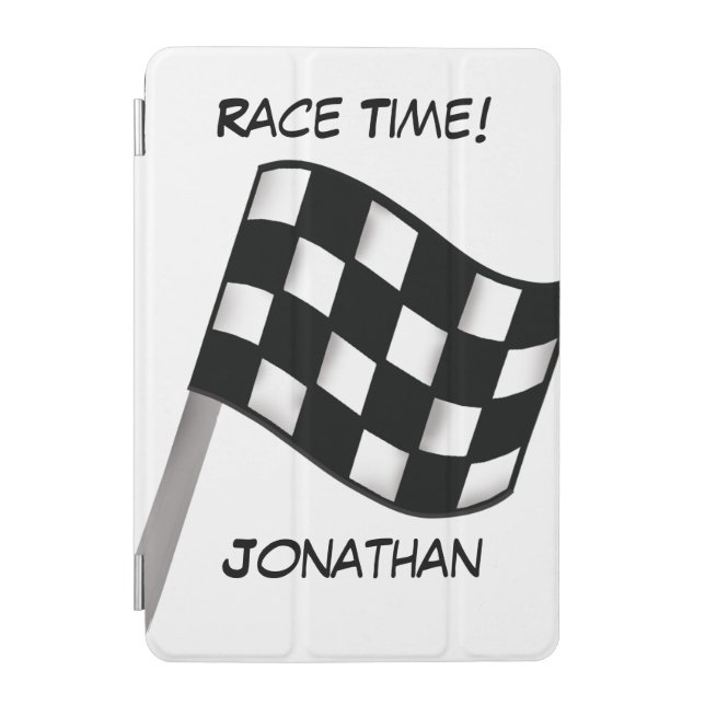 Race Black White Checkered Flag Name Personalized iPad Mini Cover (Front)