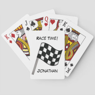 Race Black White Checkered Flag Name Personalized Poker Cards