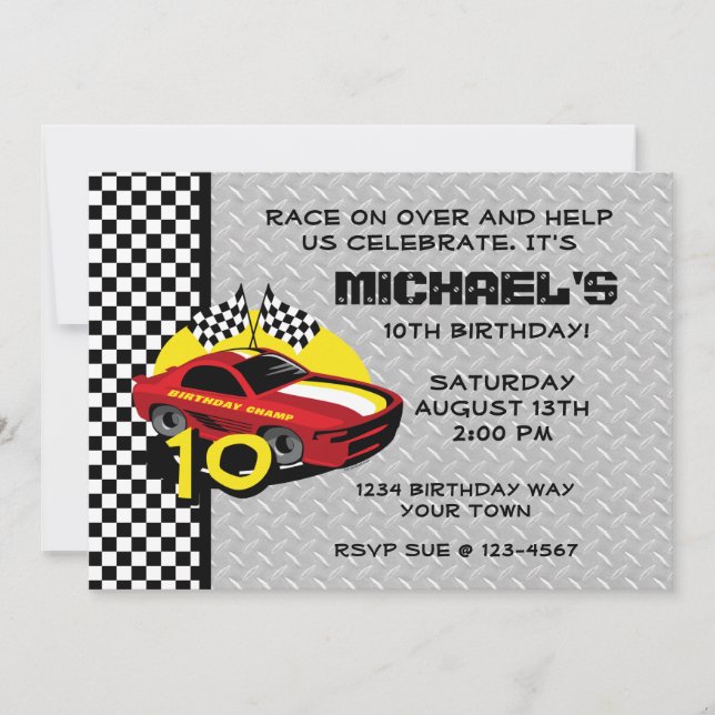 Race Car 10th Birthday Invitation (Front)