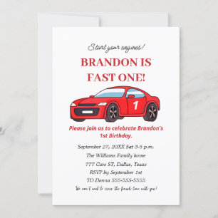 Race Car 1st Birthday Boy Red Kids Invitation
