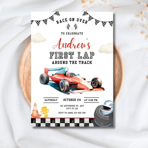 Race Car 1st Birthday Invitation, First Lap Racing