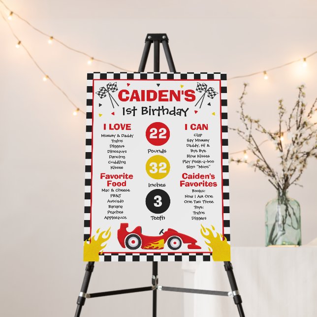 Race Car 1st Birthday Party Milestone Foam Board (In Situ (Stand))