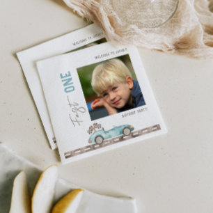 Race Car 1st Birthday Photo Napkins
