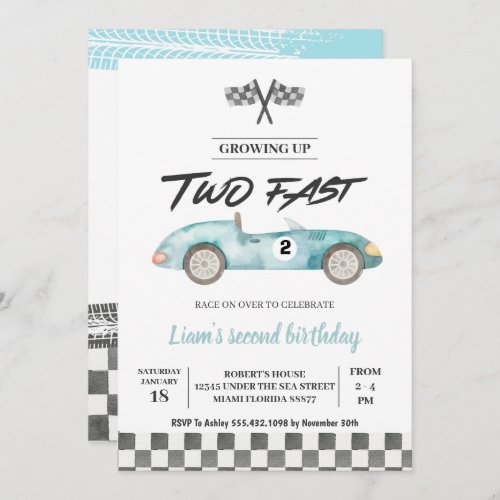 Race Car 2nd Birthday  Invitation