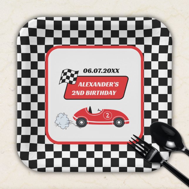 Race Car 2nd Birthday Paper Plates Personalized (Creator Uploaded)