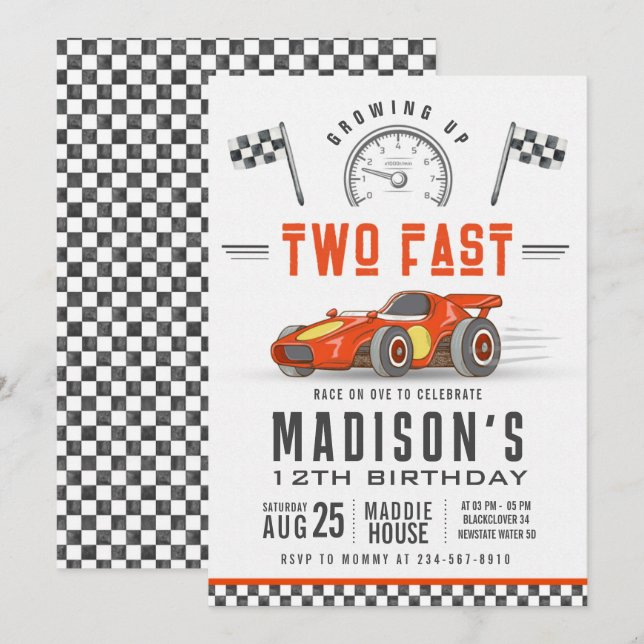 Race Car 2nd Birthday Party Editable Invitation (Front/Back)