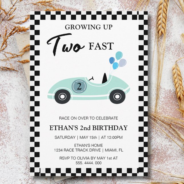 Race Car 2nd Birthday TWO Fast Birthday Party Invitation (Creator Uploaded)