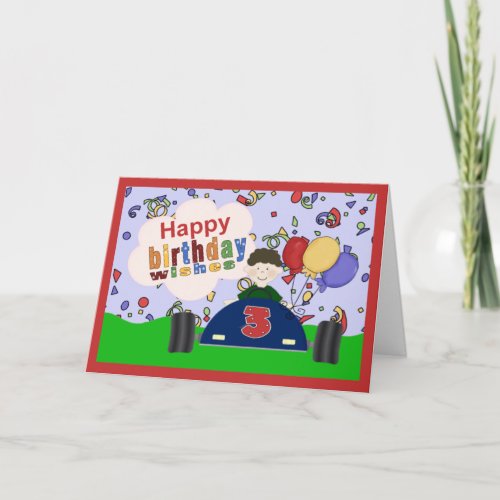 Race Car 3 Years Boy Birthday Card