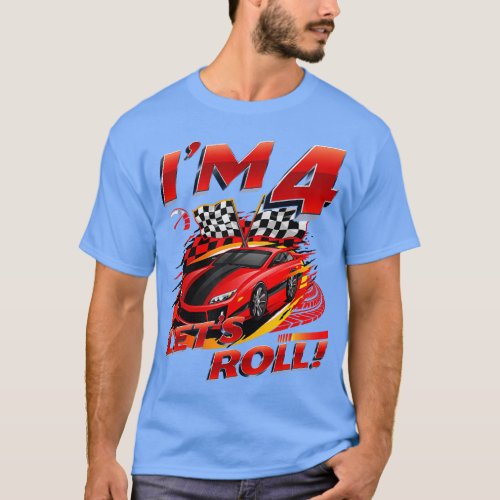 Race Car 4th Birthday Boy 4 Year Old Racing Car Bi T_Shirt