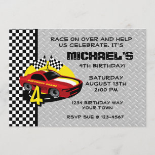 Race Car 4th Birthday Party Invitation