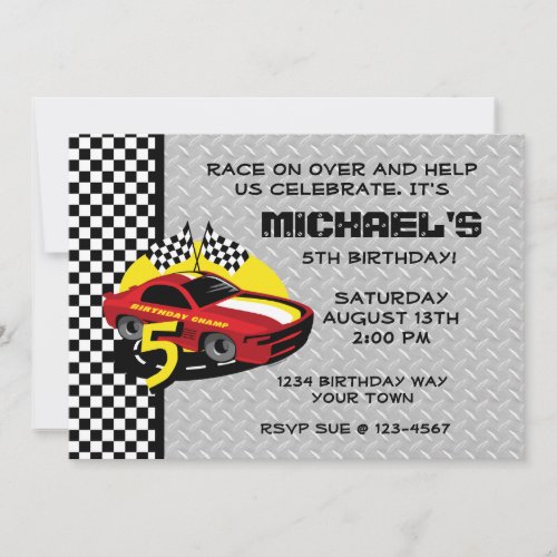 Race Car 5th Birthday Party Invitation