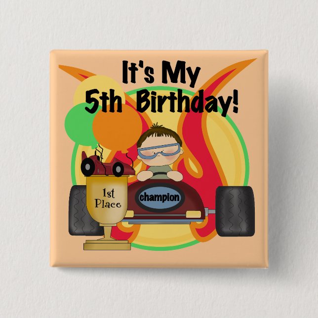 Race Car 5th Birthday T-shirts and Gifts Pinback Button (Front)