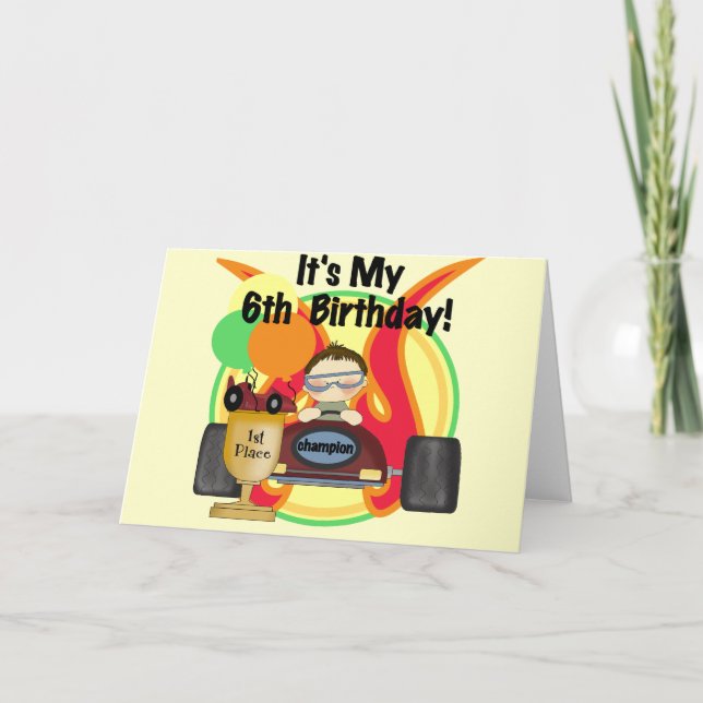 Race Car 6th Birthday Tshirts and Gifts Card (Front)
