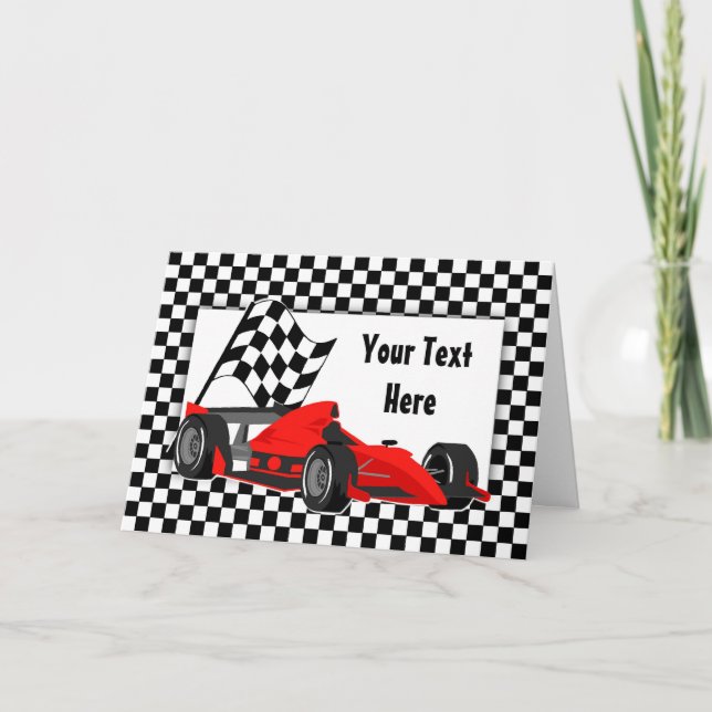 Race Car and Checkered Flag Card (Front)