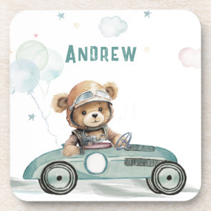 Race Car Baby Bear Beverage Coaster
