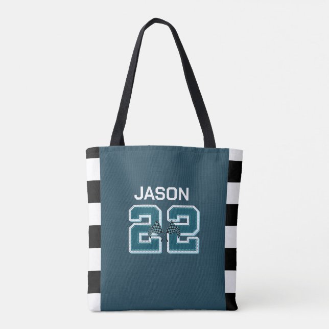 Race car baby green, white & black checkered tote bag (Back)