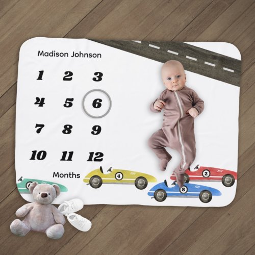 Race Car Baby Milestone Monthly Baby Blanket