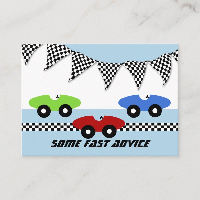 Race Car Baby Shower Advice Cards (Front)
