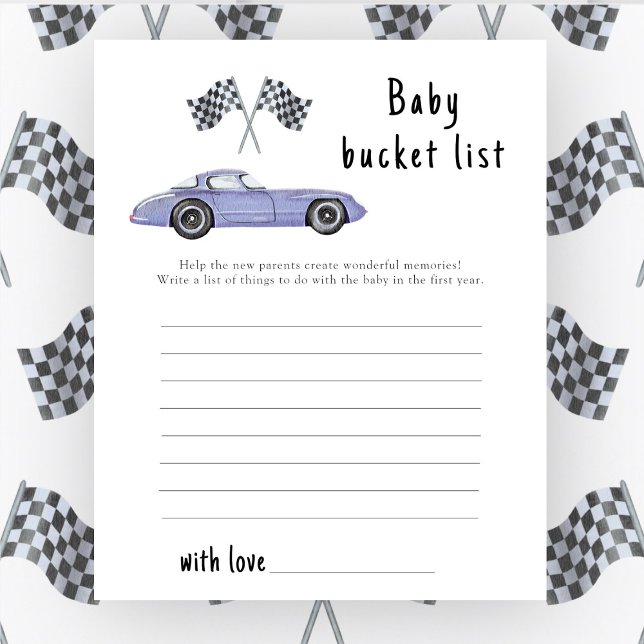 Race car baby shower Baby bucket list (Creator Uploaded)