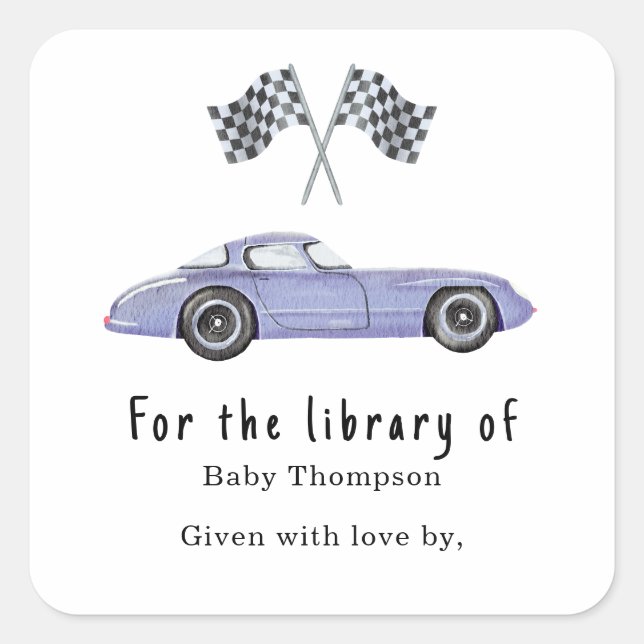 Race car - baby shower bookplate (Front)