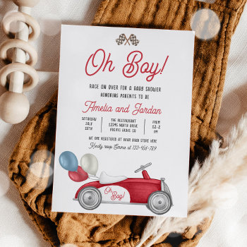 Race Car Baby Shower Boy Red Race Car Shower Invitation by PixelPerfectionParty at Zazzle
