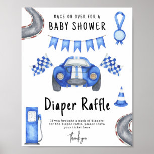 Race car baby shower Diaper Raffle game Poster