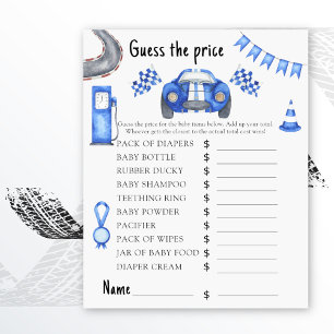 Race car baby shower Guess the price! Game