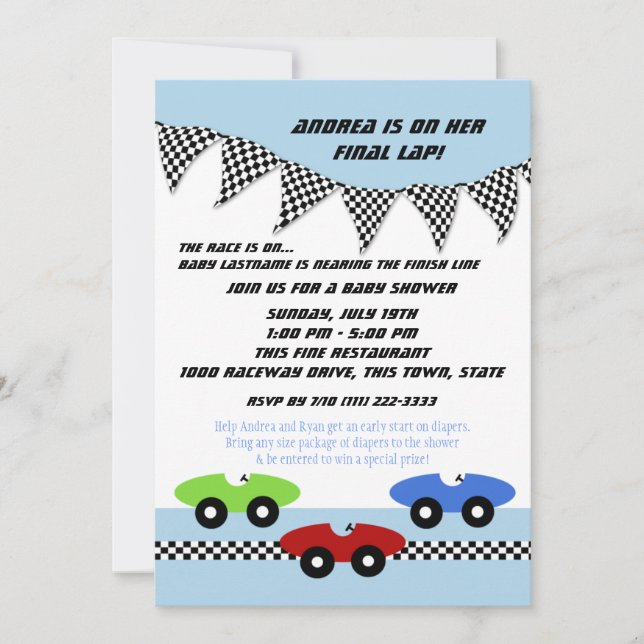Race Car Baby Shower Invitation (Front)