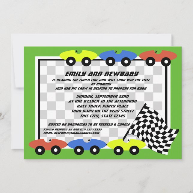 Race Car Baby Shower Invitation (Front)