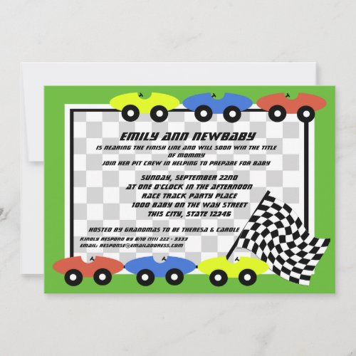 Race Car Baby Shower Personalized Invite