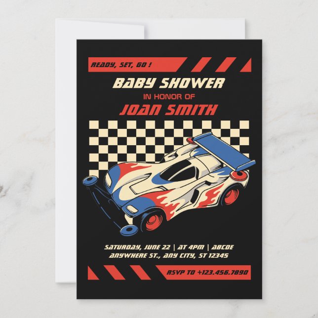 Race Car BABY SHOWER Invitation (Front)