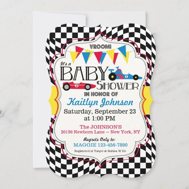 Race Car Baby Shower Invitation Card (Front)