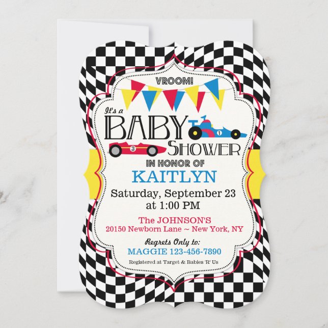 Race Car Baby Shower Invitation Card (Front)