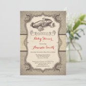 Race Car Baby Shower Invitation Vintage Retro (Standing Front)