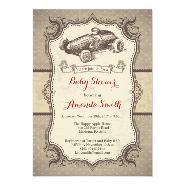 Race Car Baby Shower Invitation Vintage Retro Zazzle Com