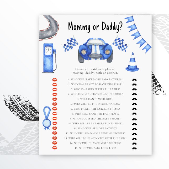 Race car baby shower - mommy or daddy game (Creator Uploaded)
