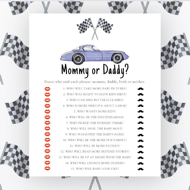 Race car baby shower - mommy or daddy game (Creator Uploaded)