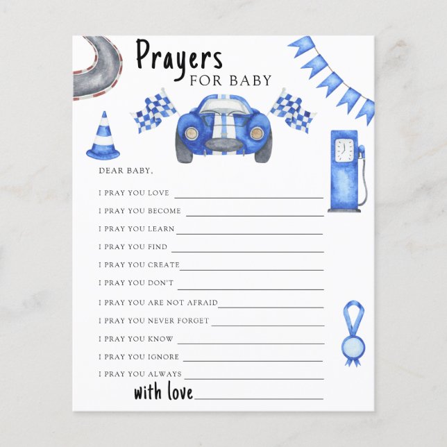Race car baby shower Prayers for baby (Front)