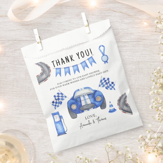 Race car Baby Shower - thank you Favor Bag (Clipped)