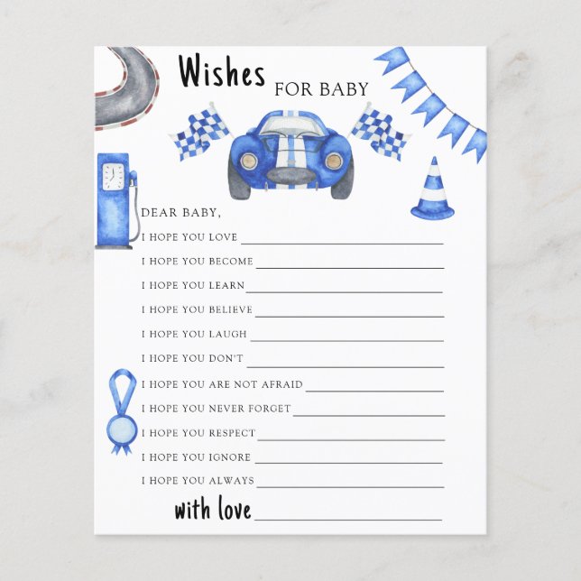 Race car baby shower Wishes for baby (Front)