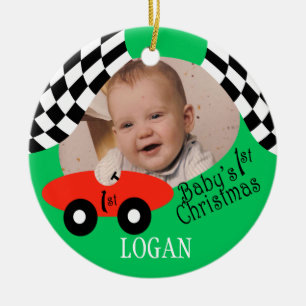 Race Car Baby's 1st Christmas Ceramic Ornament
