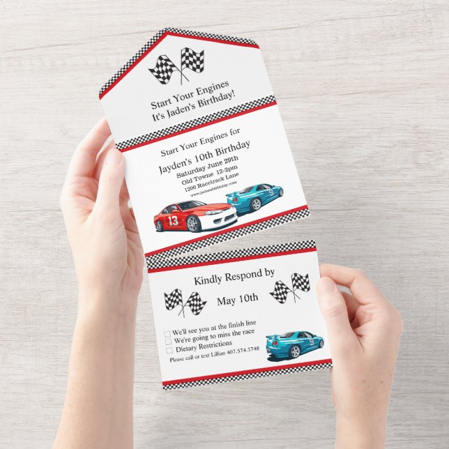 Race Car Birthday, 10th Birthday Invitation (Tearaway)
