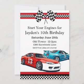 Race Car Birthday, 10th Birthday Invitation